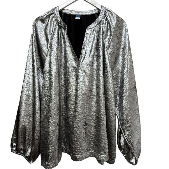 OLD NAVY Metallic Silver Top Size XL Womens Evening Party Poets Blouse NWT - Picture 8 of 12